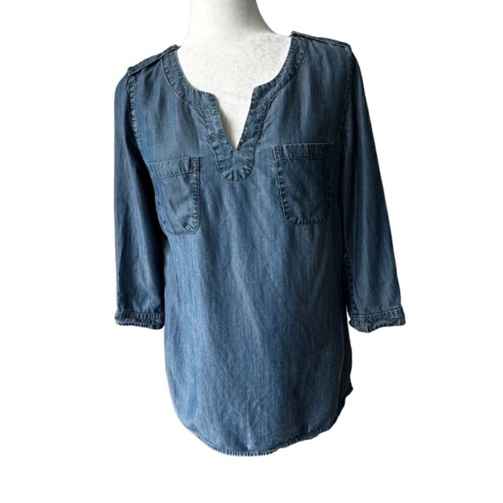 Lands End Pullover Shirt Blue Denim Tunic SZ 2